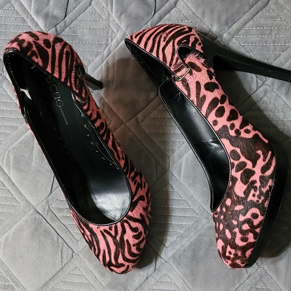 Pink animal print heels